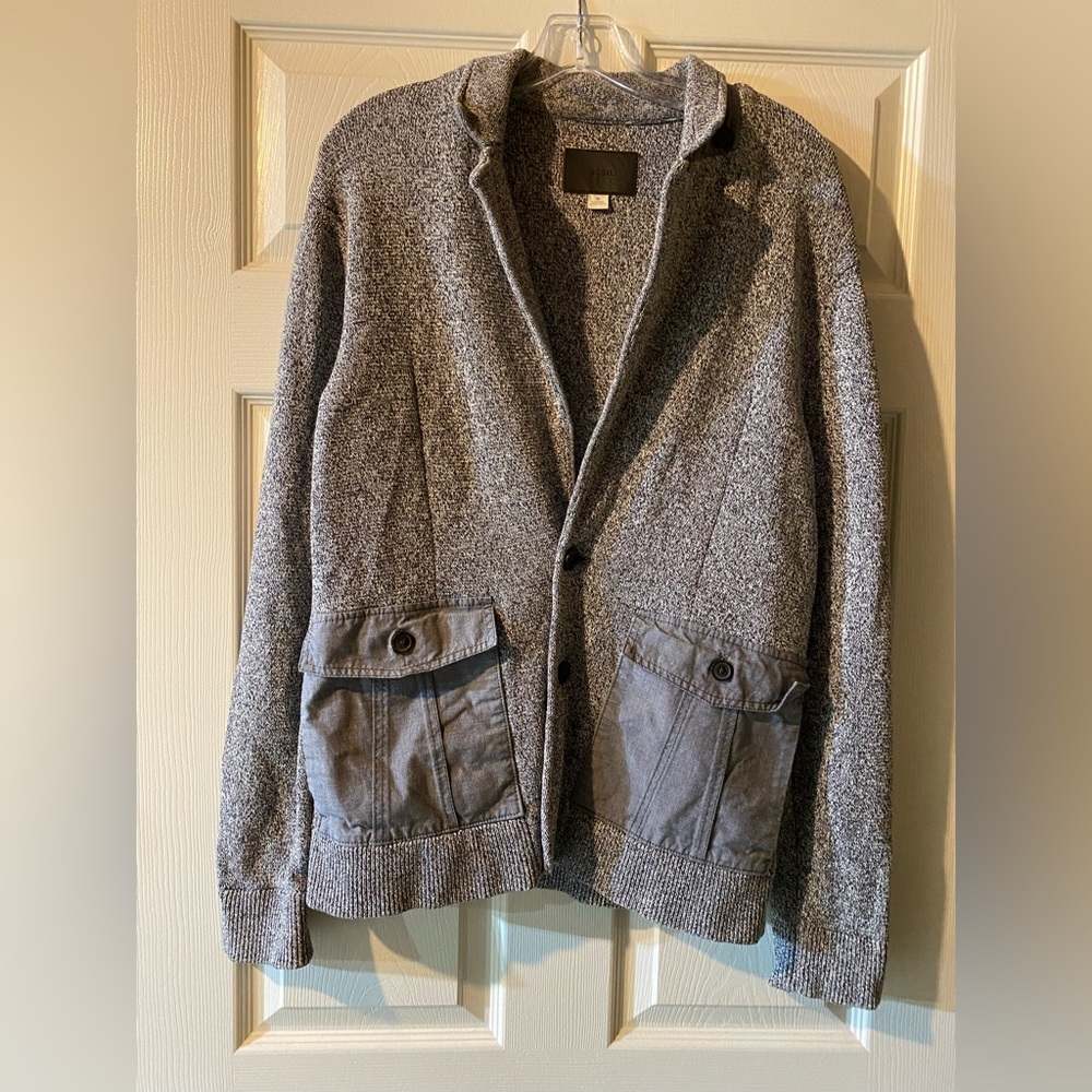 Fossil Jacket Men’s Gray Medium Button Denim Patch Pockets Knit 100% Cotton